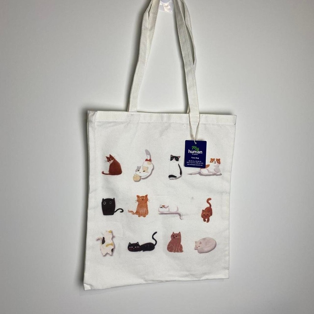 Petco Cat Canvas Tote Bag White & Colorful Screen Printed Kitties Cat Mom